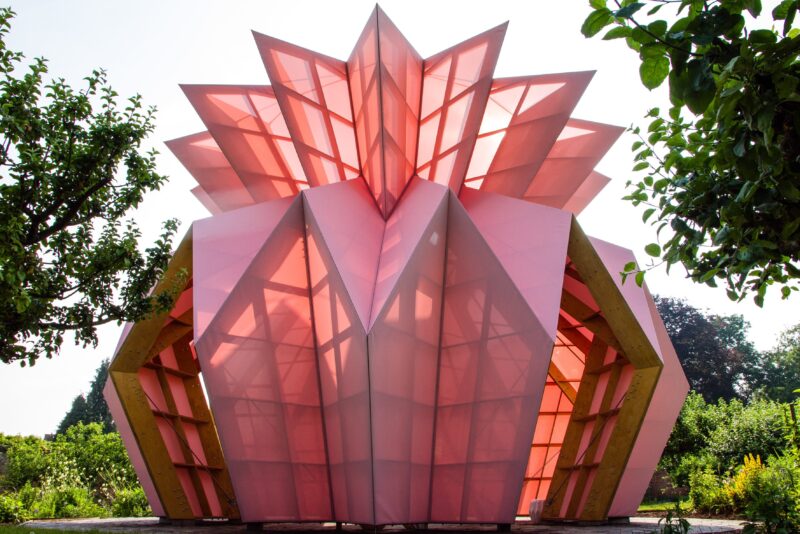 An image of a large pink abstract sculpture