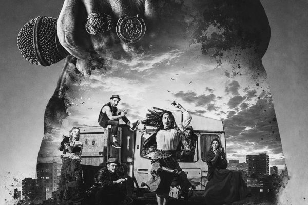 Lead artwork for Tommy & Teresa, featuring Romany Gypsy rapper Big Deli in a cinematic double-exposure image that reveals the caravan, dancers and outdoor world of the show.